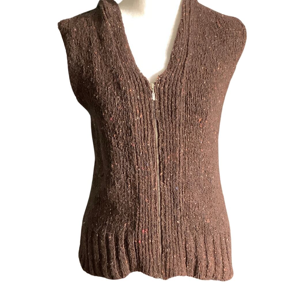 Talbots Confetti Knit Sleeveless Zip Hoodie Women Small — Cozy, Layering, Casual